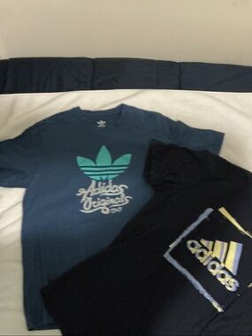 adidas Teal Trefoil & Black Graphic Tee Set